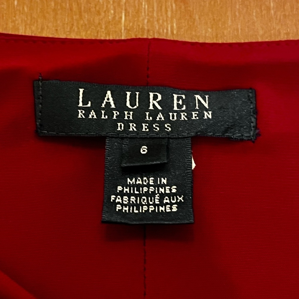 Lauren Ralph Lauren Red,twist neckline,Gathered Long Sleeve Midi Dress 6 - Picture 6 of 12
